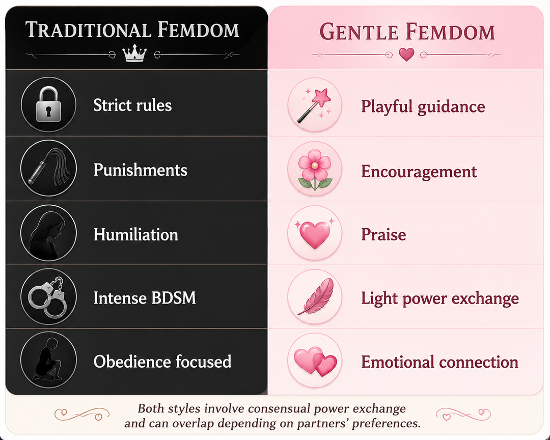 Femdom_vs_Gentle_Femdom comparison