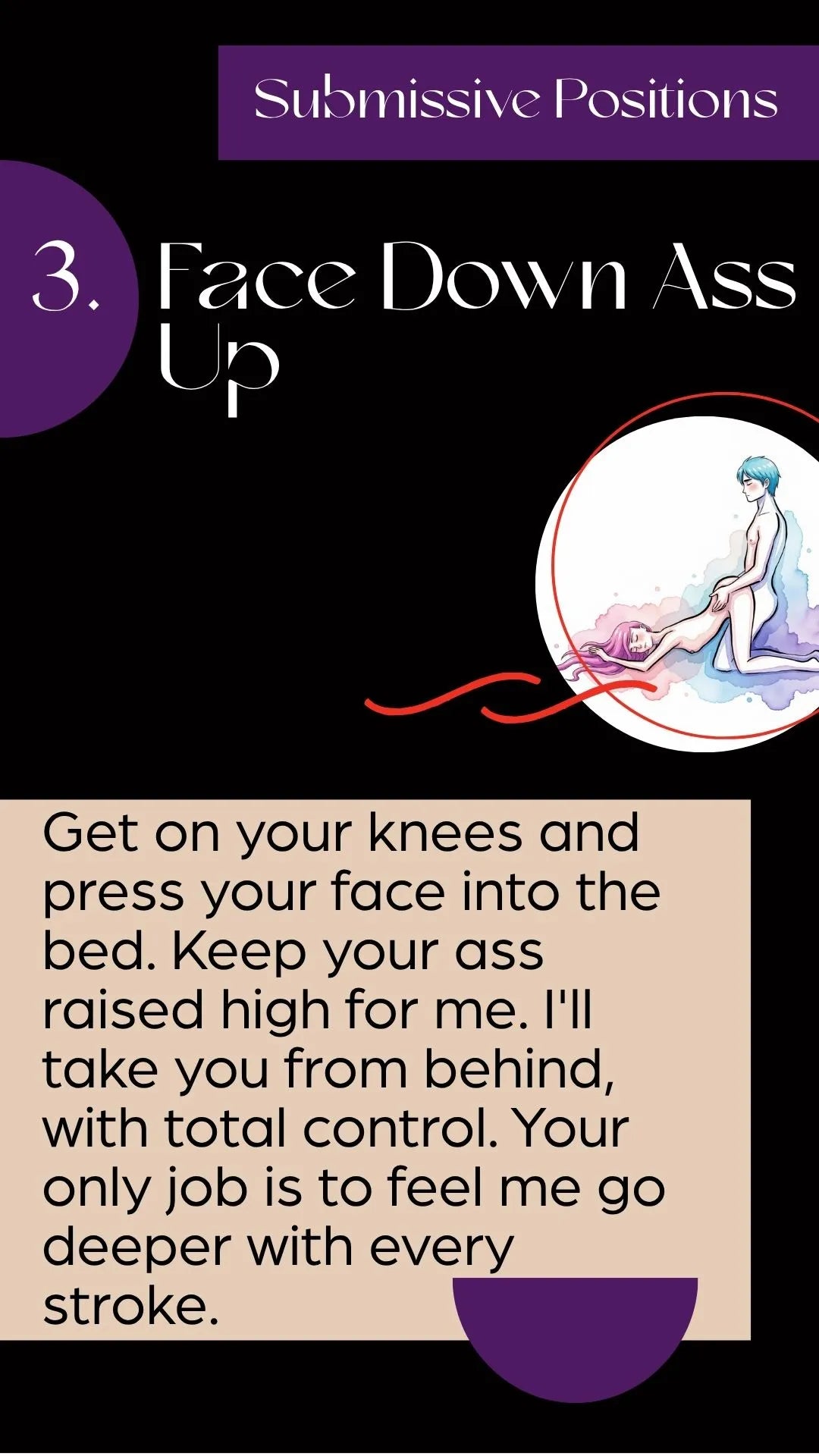 Illustration of a woman lying face down with her hips raised in a submissive sex position.