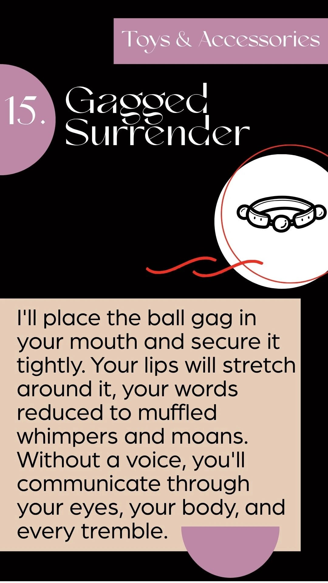 Illustration of a woman wearing a ball gag while kneeling in a submissive BDSM position.