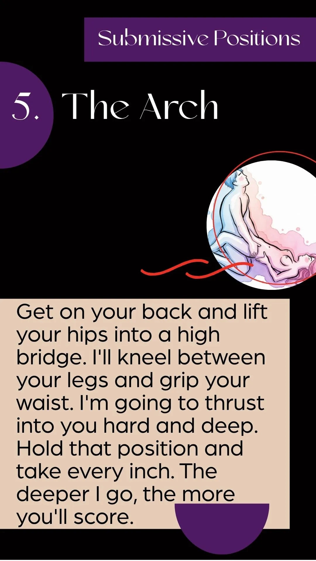 Illustration of a woman arching her back with her hips elevated in a submissive sex position.